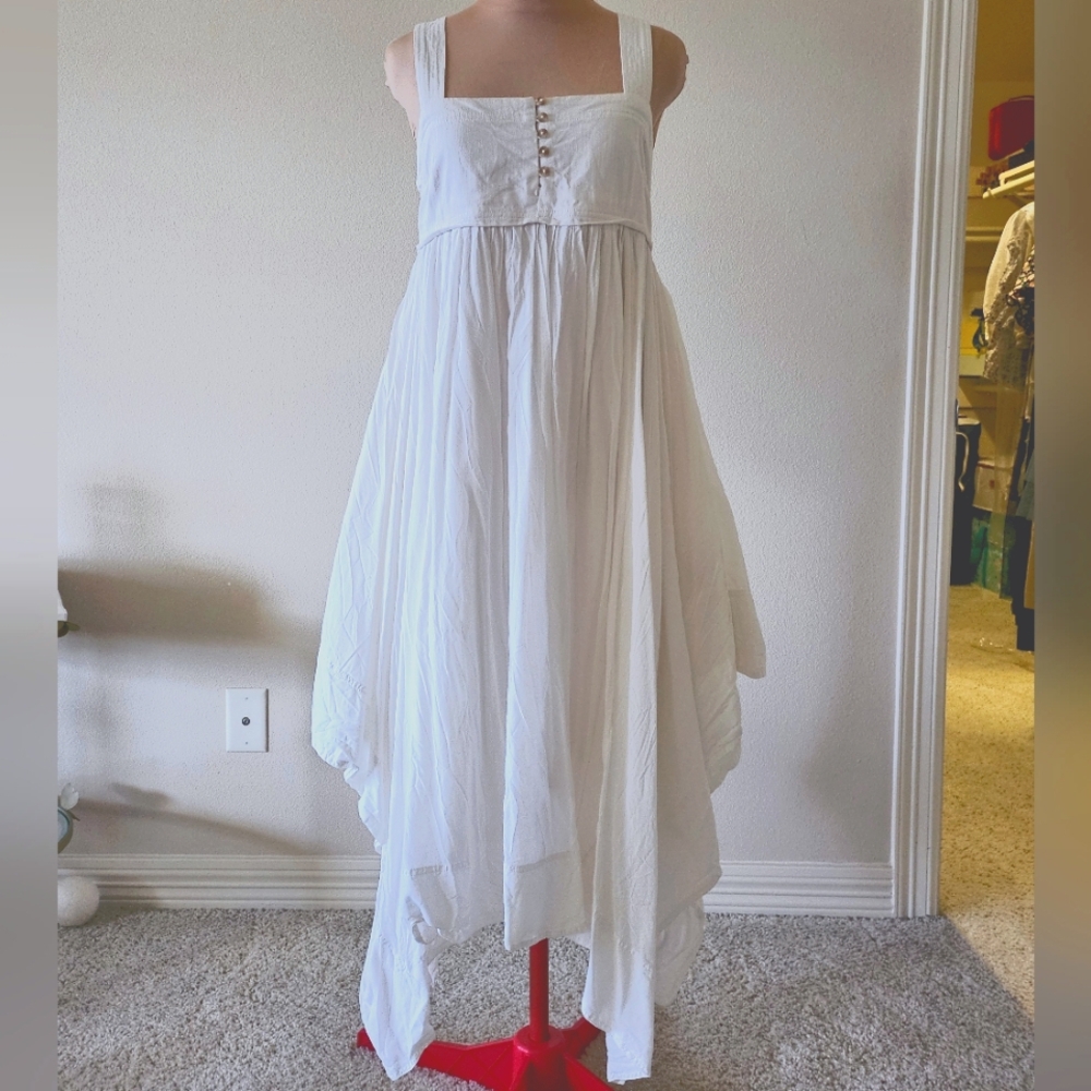 Flowy White Dress with Button Detail From Anthropologie